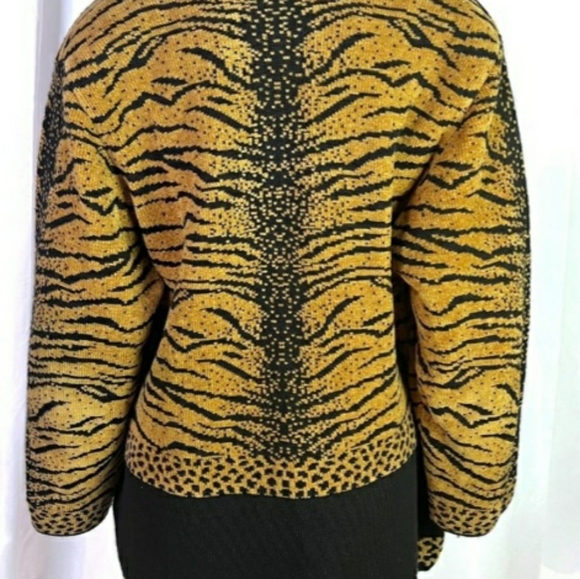 DOLCE BELLA ANIMAL PRINT CARDIGAN CHUNKY OVERSIZED THICK WOOL SWEATER GOLD BLACK - Picture 8 of 10